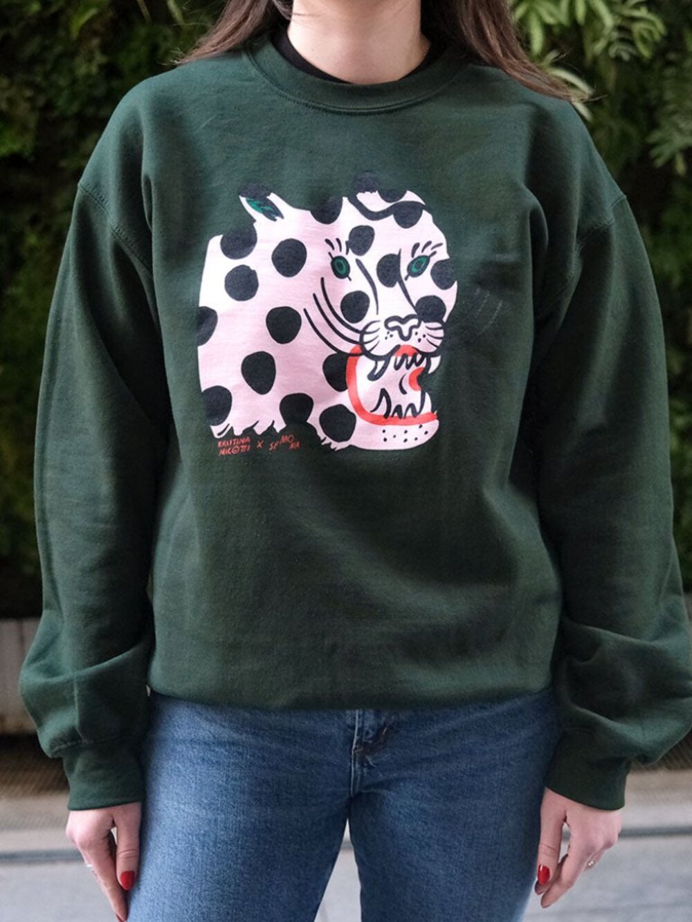 Kristina Micotti x SFMOMA Spotted Leopard Crewneck Sweatshirt – Size XL – Forest